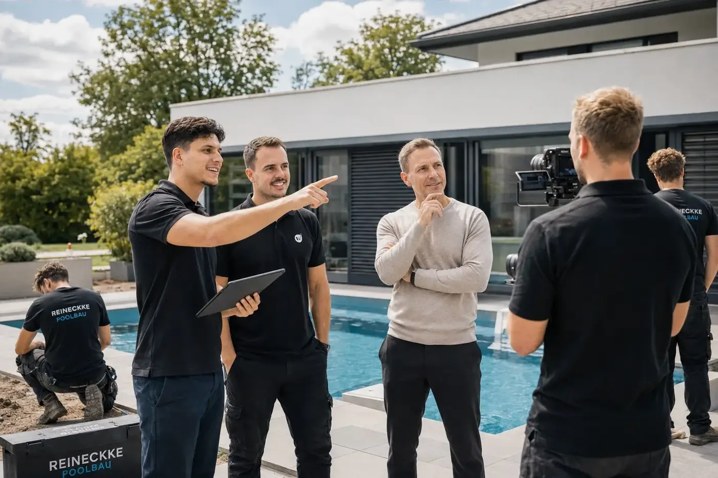 One Marketing Vision im Strategiegespräch bei einem Poolbau-Betrieb